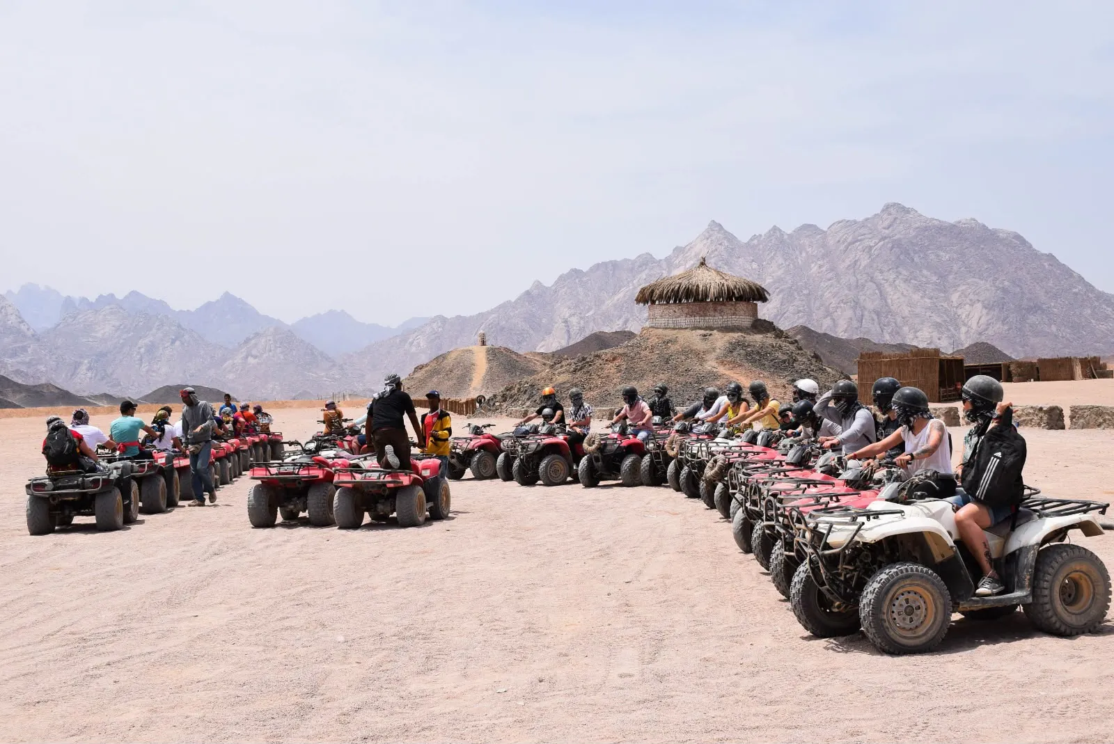 Quad bikes lined up for the Moto 3H and Dinner trip