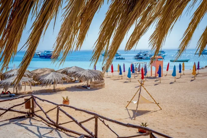 Shaded beach area at Paradise Island