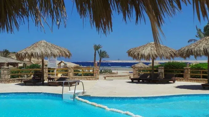 Pool and shaded seating at Sharm El Naga