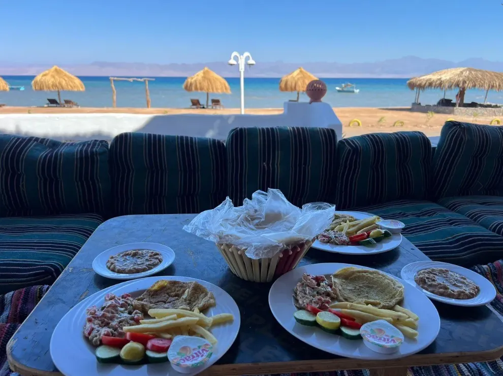 Breakfast served overlooking the Red Sea at the Sinai camp