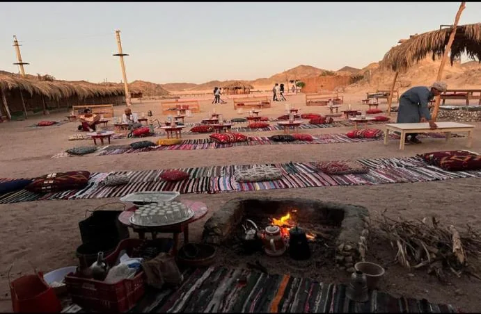 Bedouin camp seating prepared in the mountains